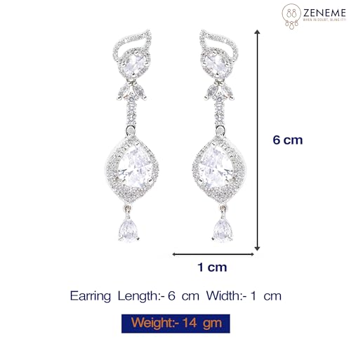 Rhodium-Plated American Diamond Teardrop Drop Earrings